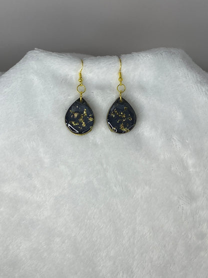 Black with Gold Foil Teardrop Earrings