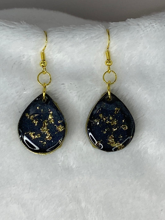 Black with Gold Foil Teardrop Earrings