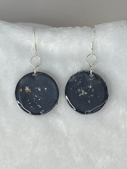 Black with Silver Foil Earrings Circle Shaped
