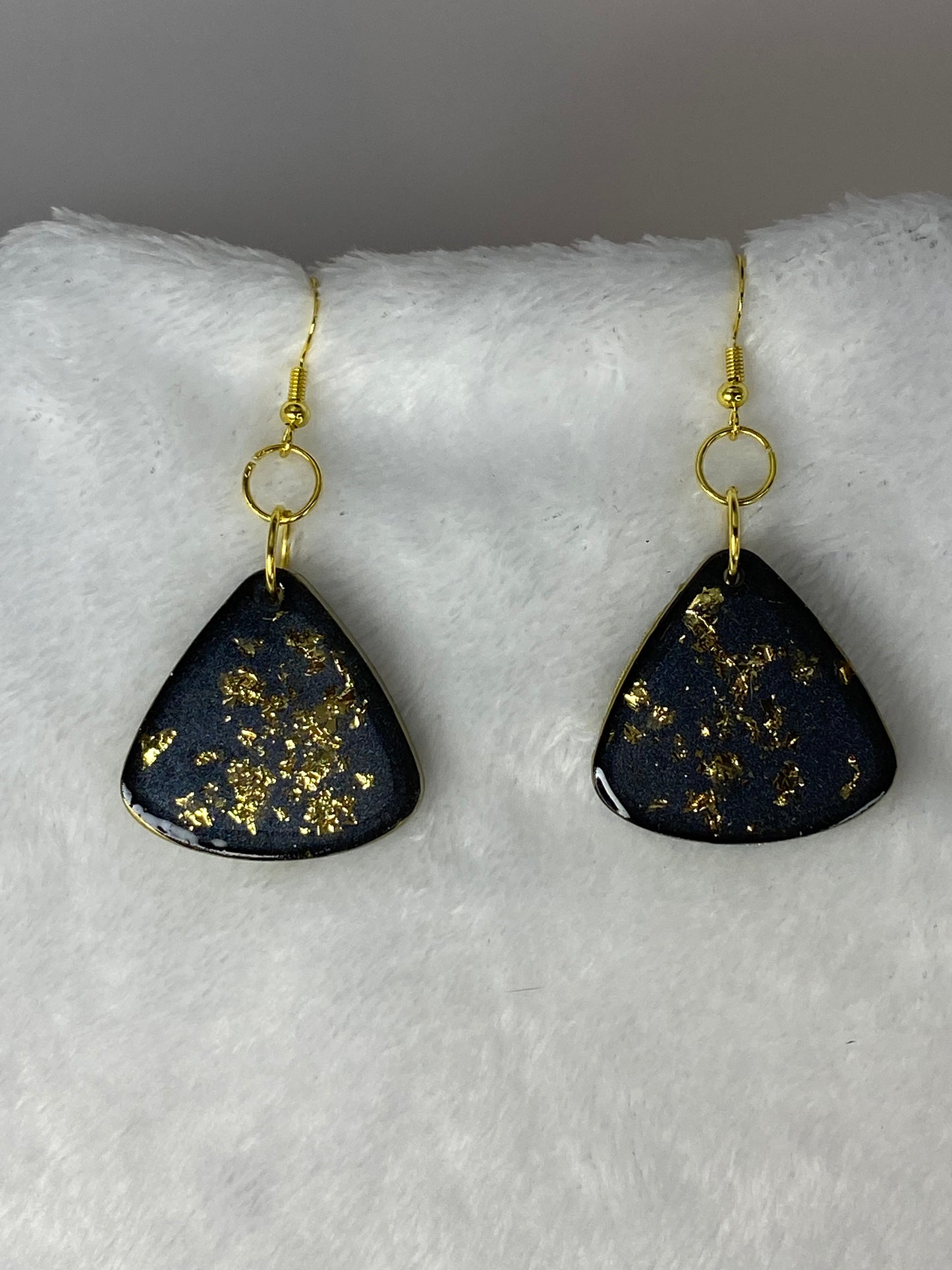 Black with Gold Foil Triangle Earrings