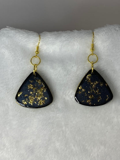 Black with Gold Foil Triangle Earrings
