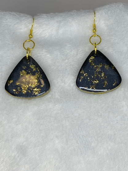 Black with Gold Foil Triangle Earrings