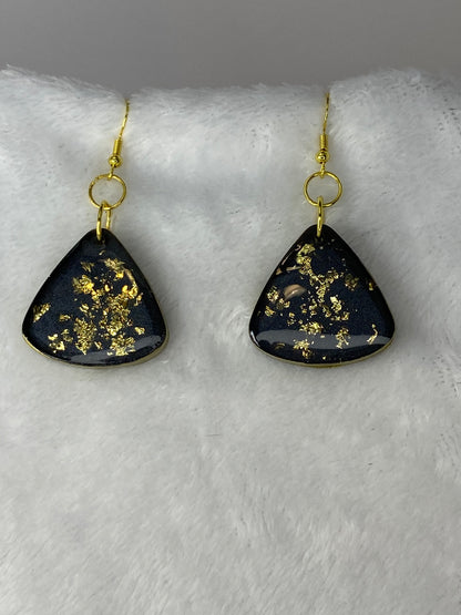 Black with Gold Foil Triangle Earrings