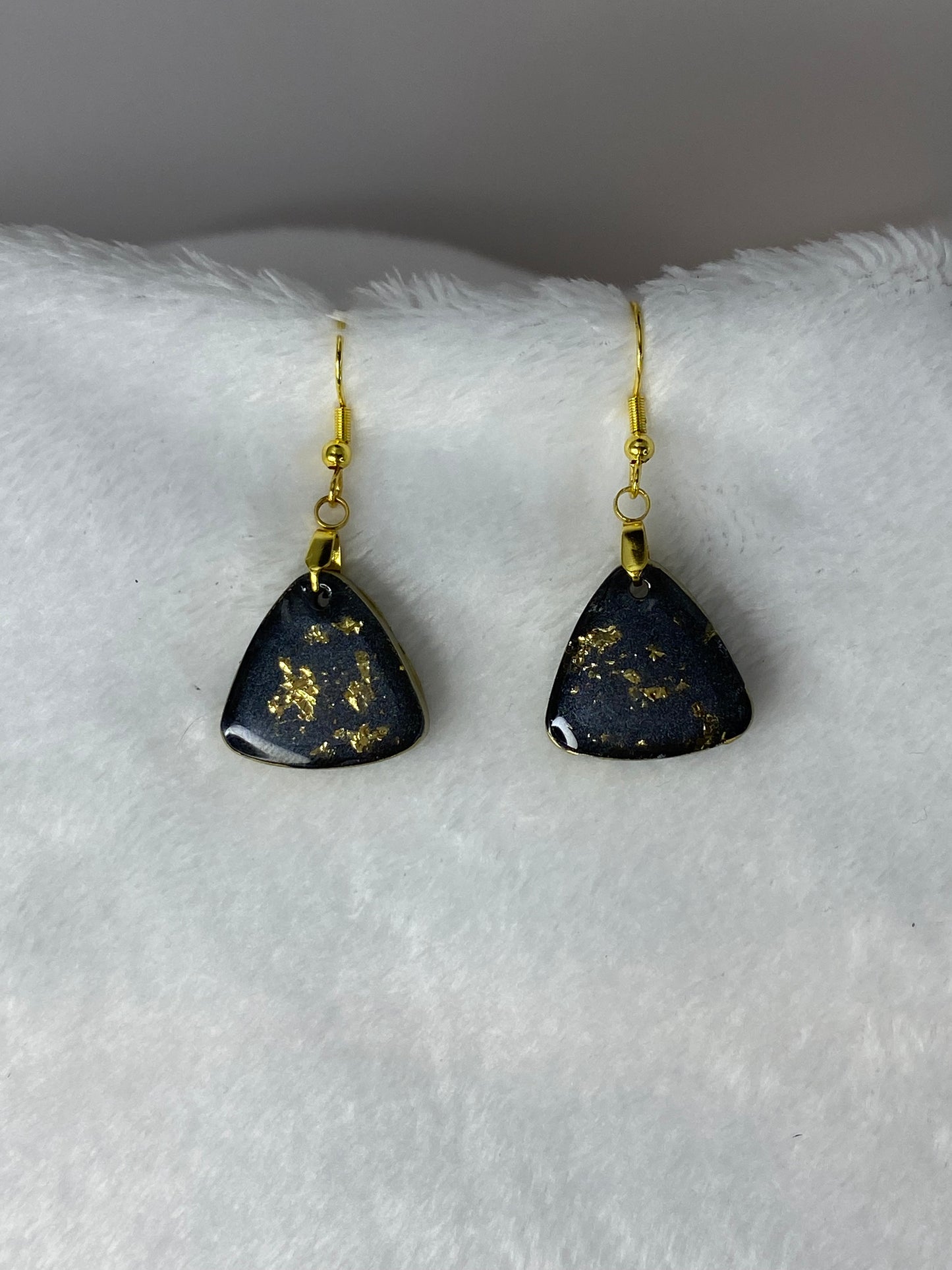 Black with Gold Foil Triangle Earrings