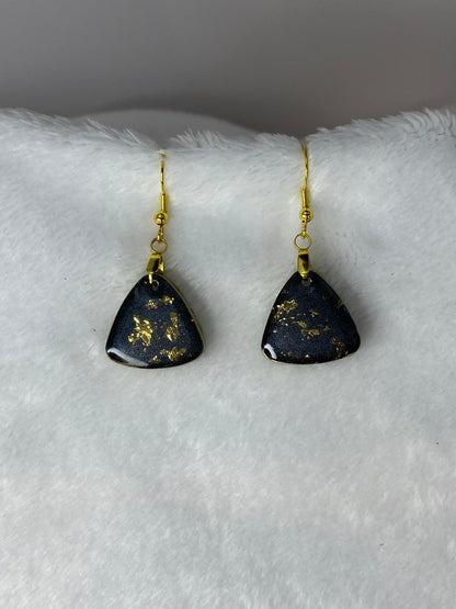 Black with Gold Foil Triangle Earrings