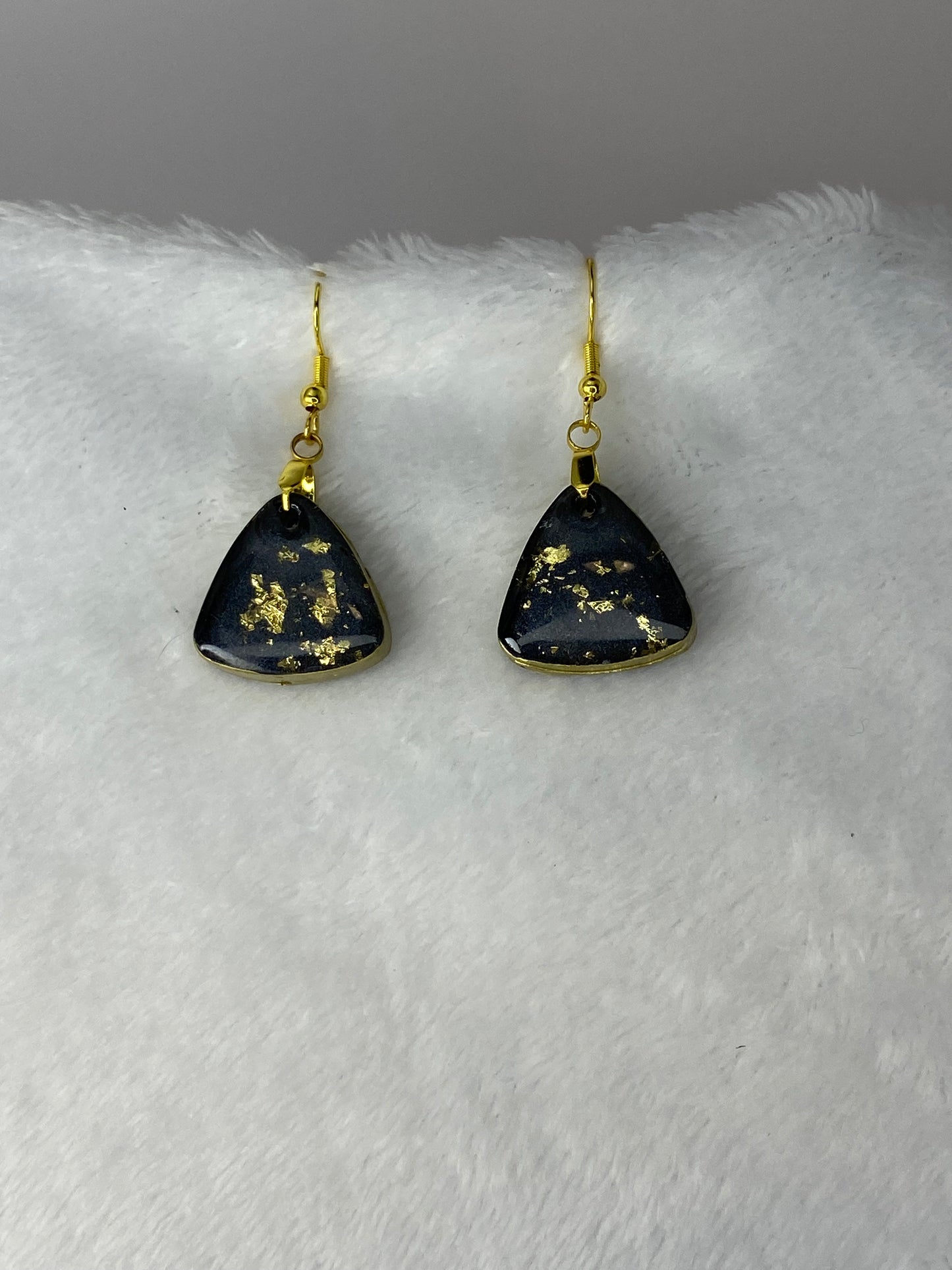 Black with Gold Foil Triangle Earrings