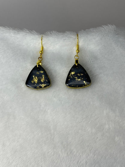 Black with Gold Foil Triangle Earrings