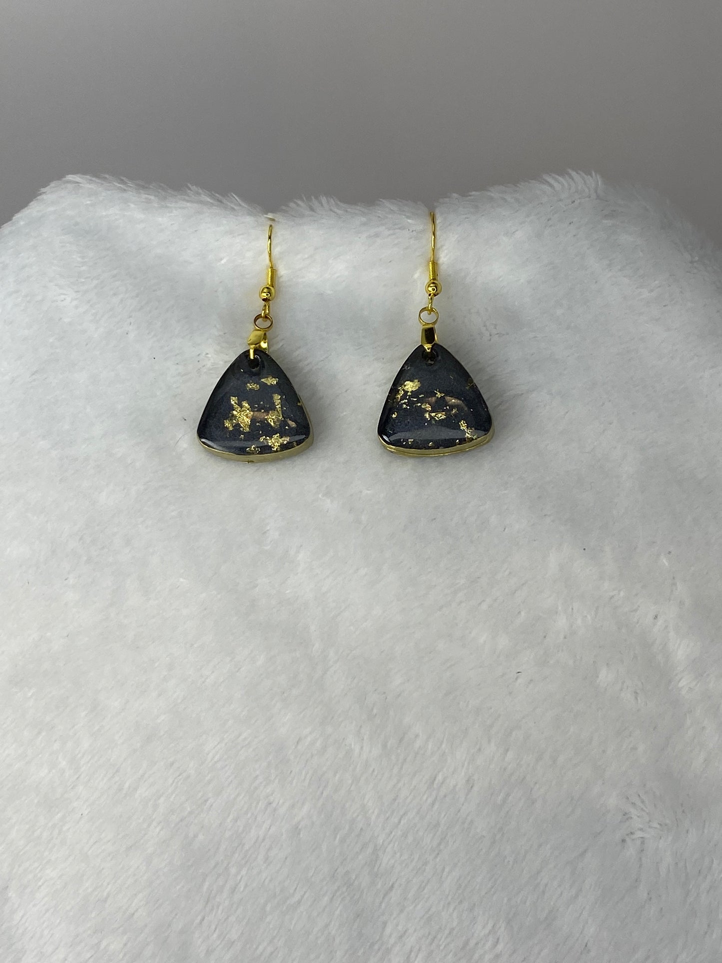 Black with Gold Foil Triangle Earrings