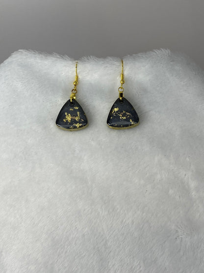 Black with Gold Foil Triangle Earrings