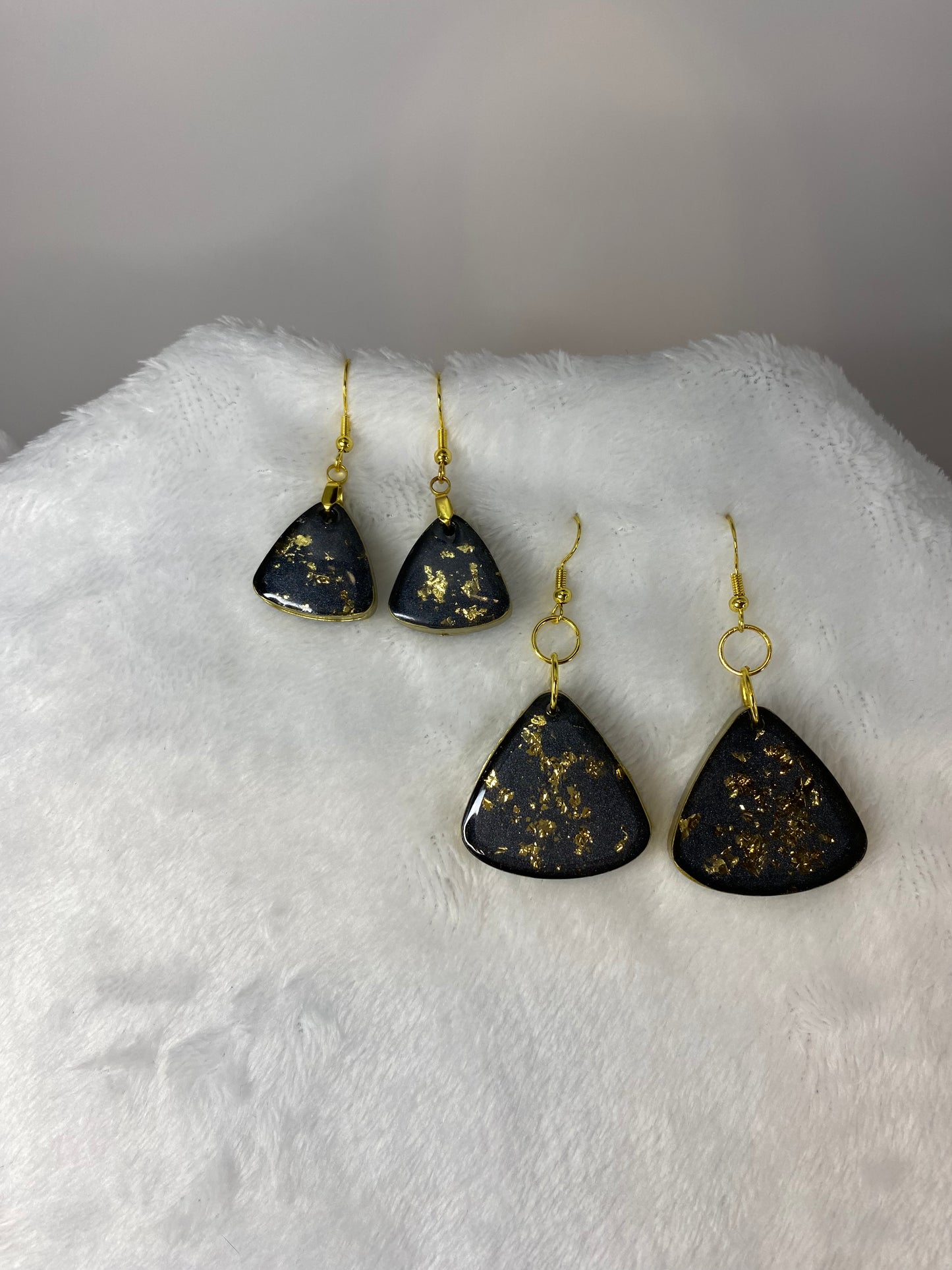 Black with Gold Foil Triangle Earrings