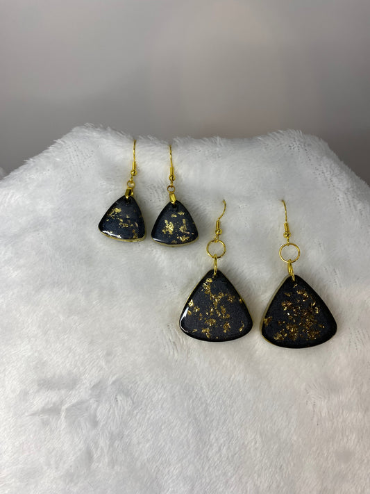Black with Gold Foil Triangle Earrings