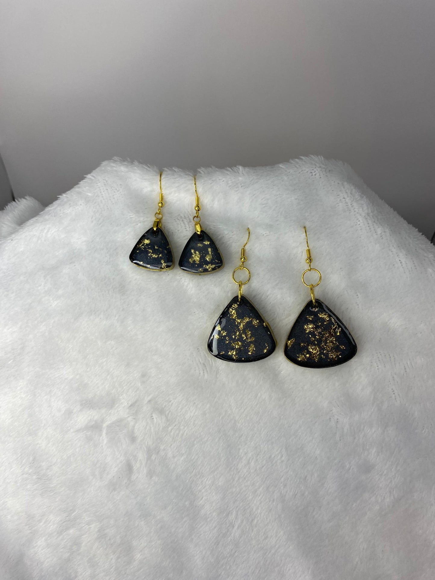 Black with Gold Foil Triangle Earrings
