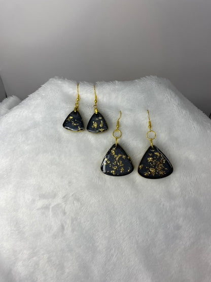 Black with Gold Foil Triangle Earrings