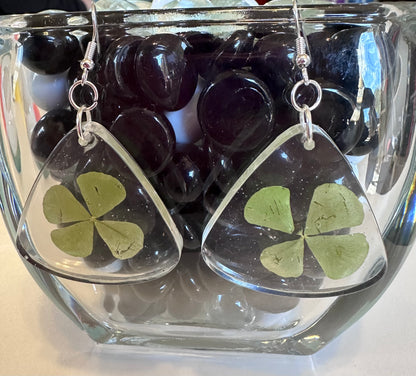 Large Triangle 4 Leaf Clover Earrings