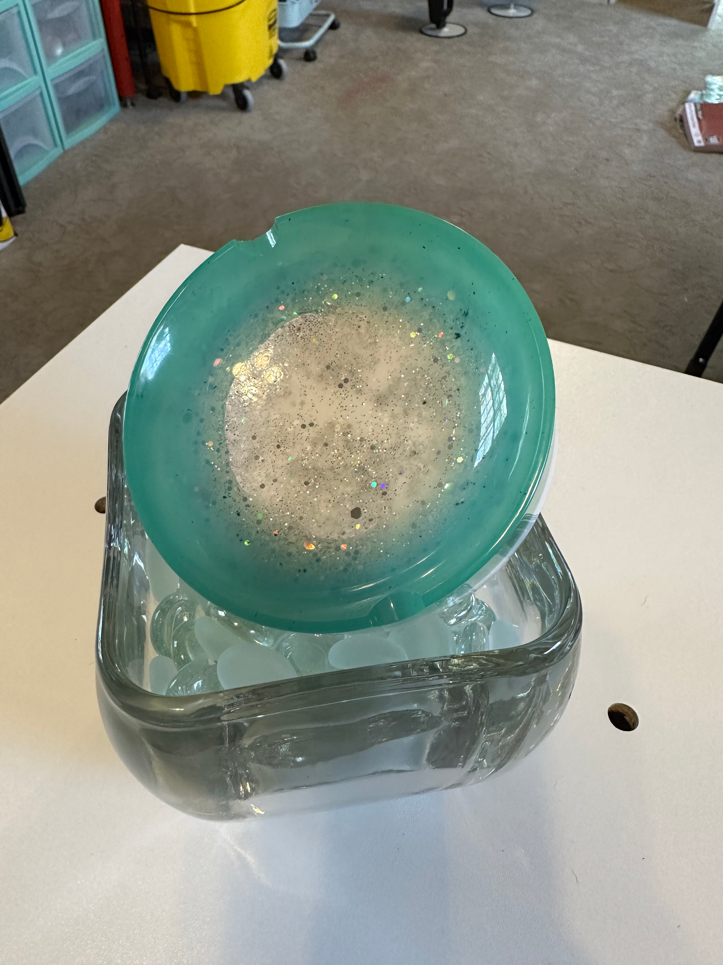 Teal & White Ashtray
