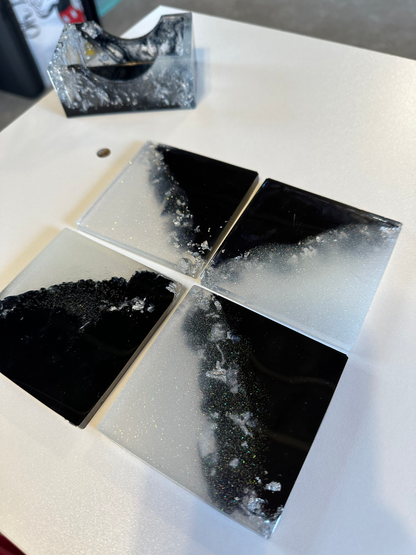 Black, White and Silver Foil Coaster Set
