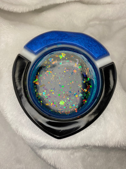 Blue, Black, White with Chunky Glitter Ashtray
