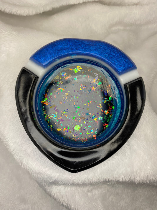 Blue, Black, White with Chunky Glitter Ashtray