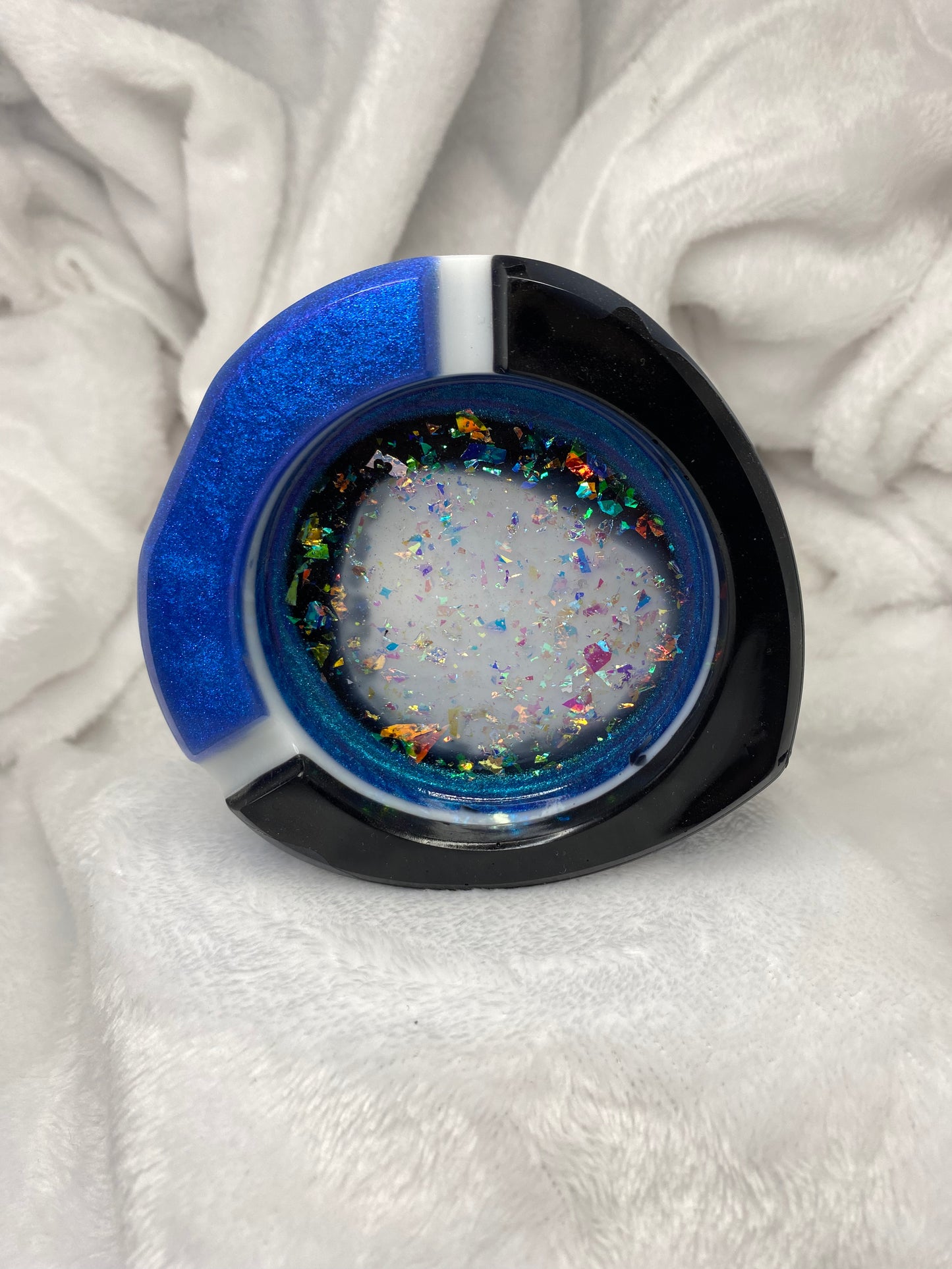 Blue, Black, White with Chunky Glitter Ashtray