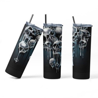 20 oz. Skinny Sublimation Tumbler- Dripping Skulls